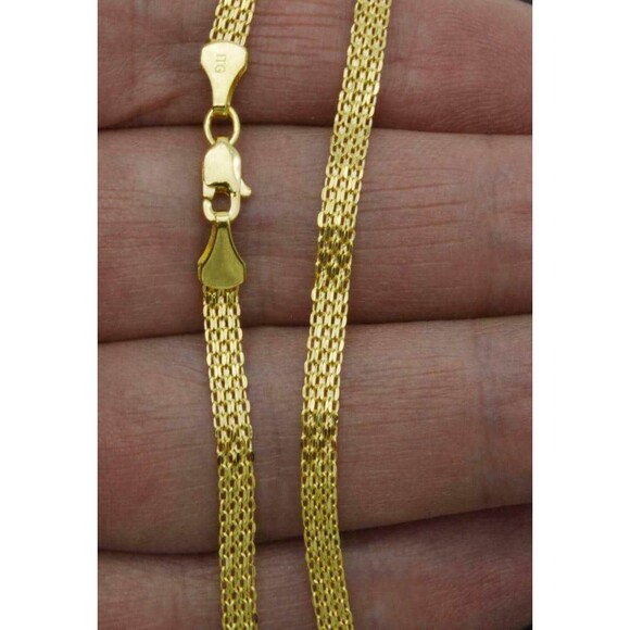 Real 14K Yellow Solid Gold Bismack Chain Necklace 3.2mm 16" 18 20 22 24" - Picture 2 of 5